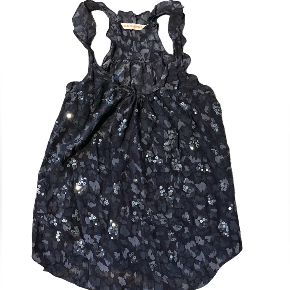 Rebecca Taylor navy silk and sequin print tank